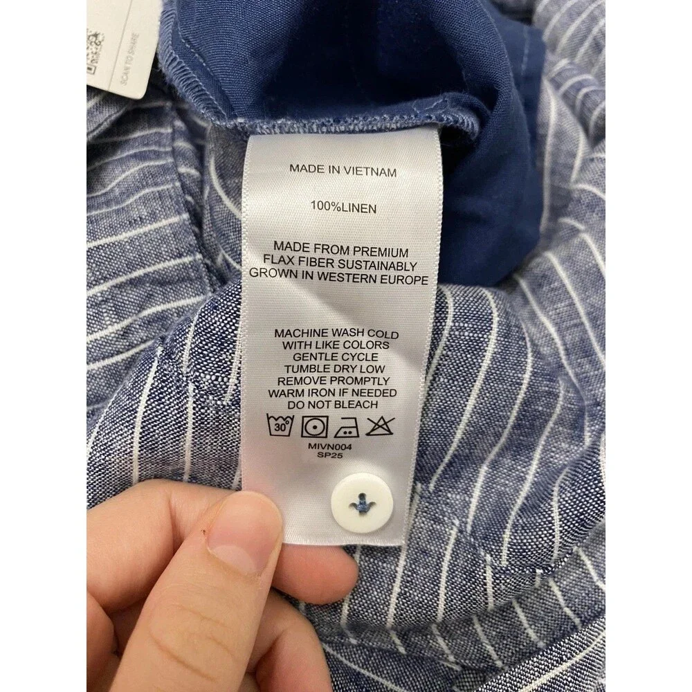 NWT Quince 100% European Linen Square Neck Jumpsuit Sz S Blue Chambray Stripe